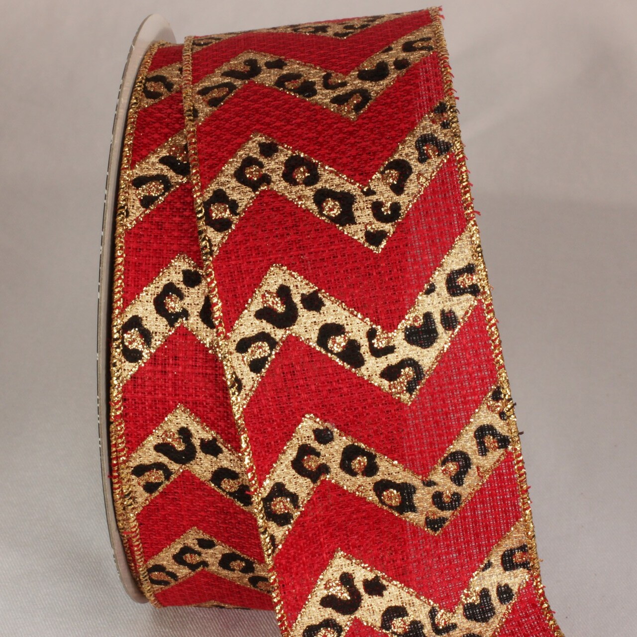 The Ribbon People Red and Black Cheetah Design Wired Craft Ribbon 2.5" x 20 Yards
